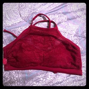 Red Xhileration high neck lace bikini top